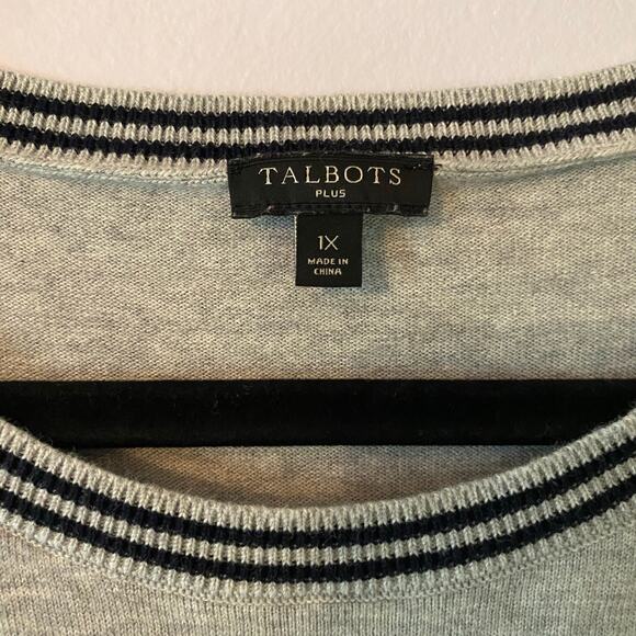 Talbots Plus Gray Knit Frenchie 3/4 Sleeve Sweater Crewneck Pullover Women's 1X - Picture 2 of 10